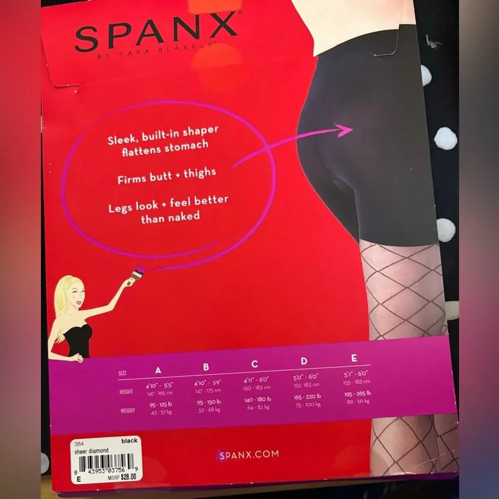 SPANX Black Diamond Patterned Sheers Size E XXL